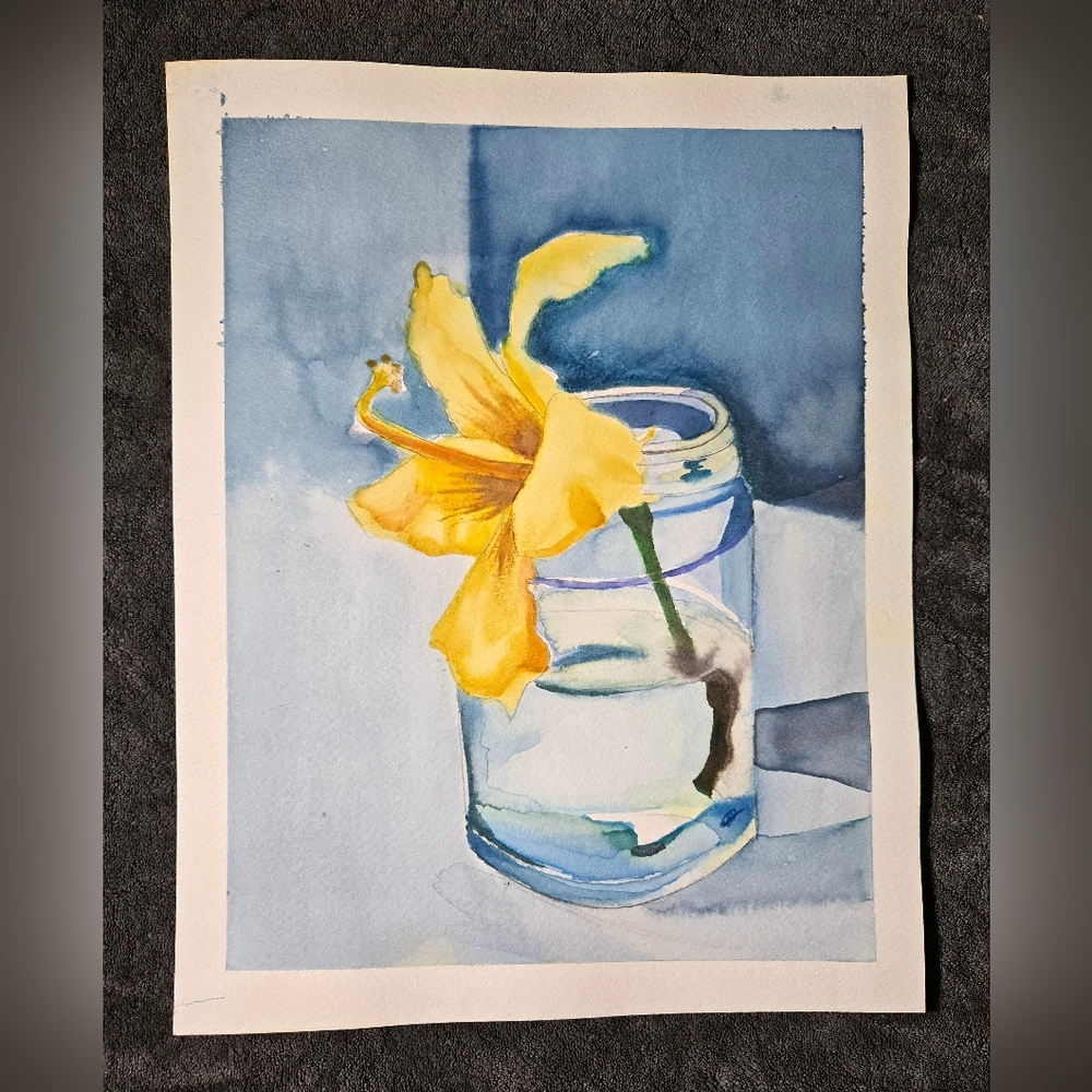 Hand Painted Yellow Flower in Glass Jar